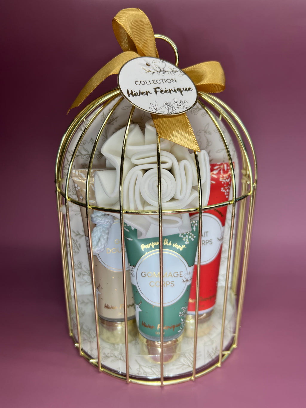 Coffret Cadeau Soins du Corps en Cage Dorée – Gel Douche, Lait & Gommage | Idée Cadeau Bien-Être
