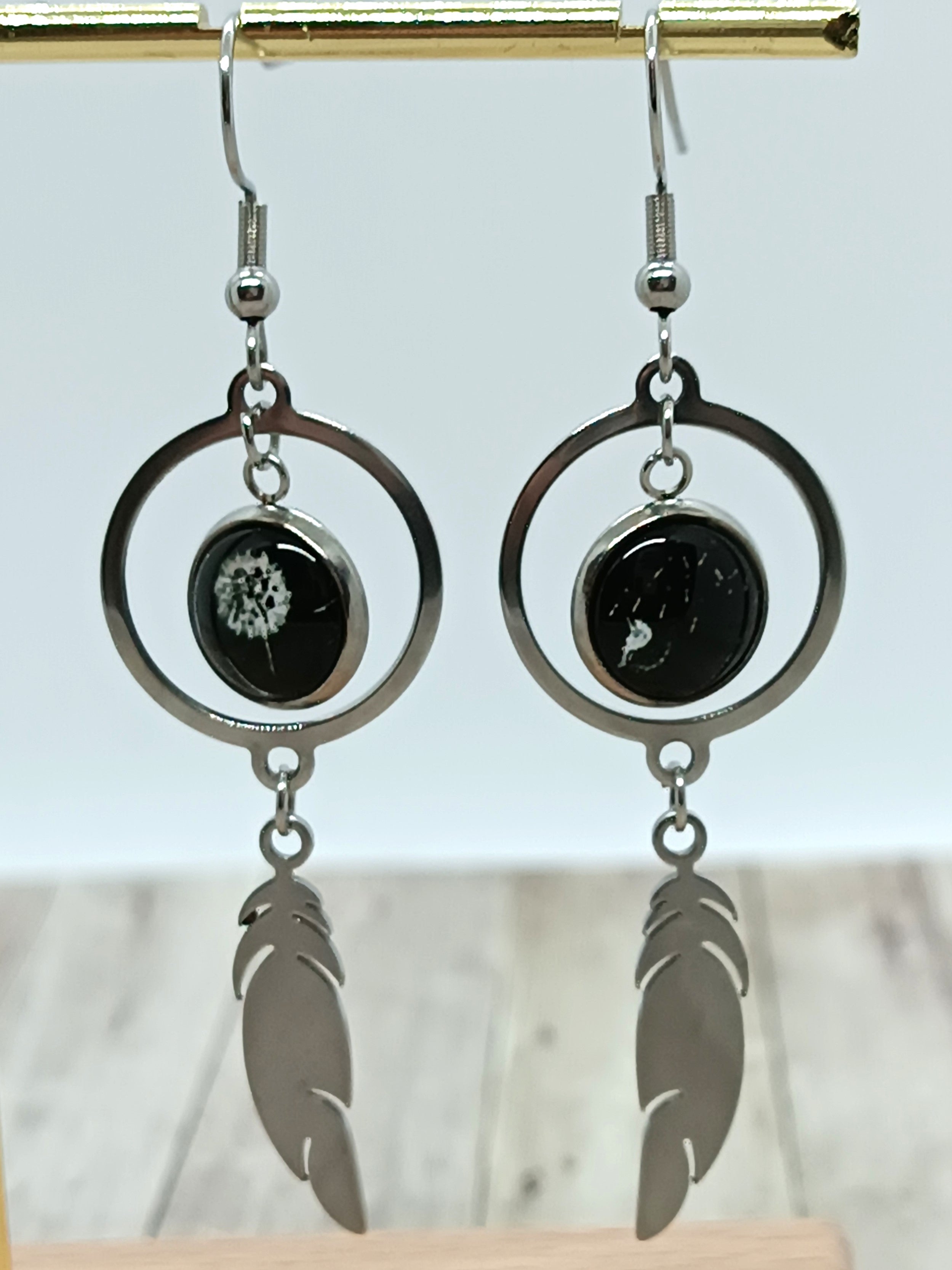 Boucles d’Oreilles Plume & Pissenlit – Acier Inoxydable | Bijou Léger, Élégant & Poétique